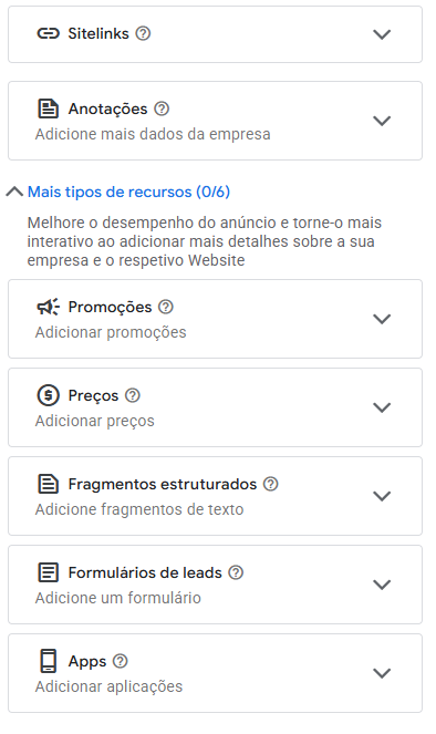 exemplo recursos de anúncios google ads